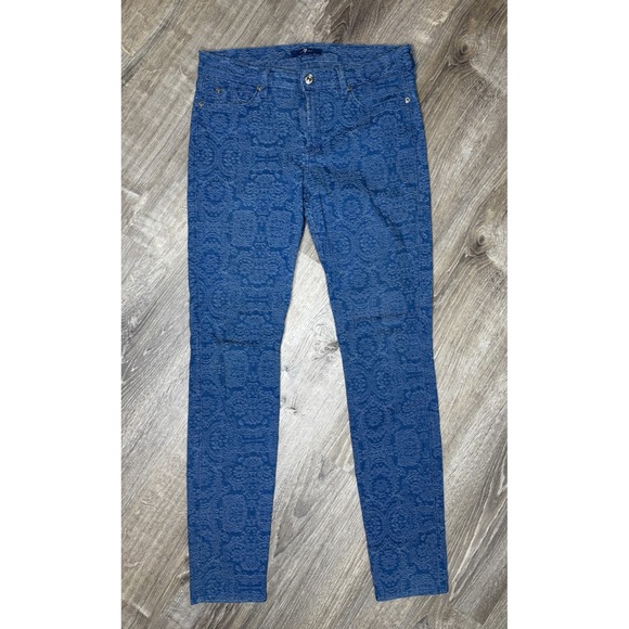 7 For All Mankind Denim - 7 For All Mankind Women's Blue Paisley Floral Skinny Pants Jeans Stretch Size 29